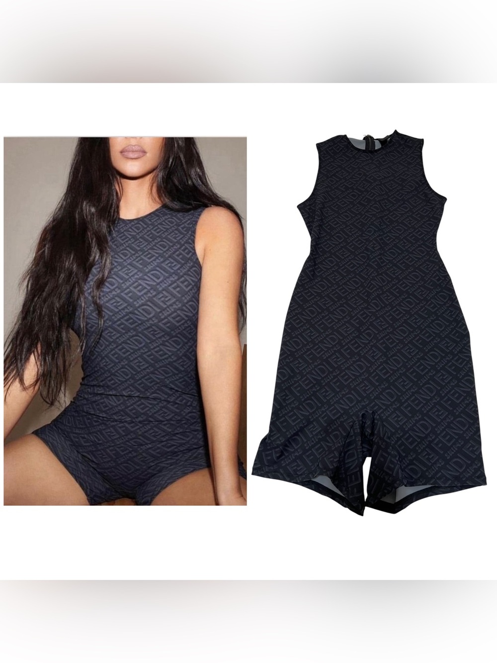 Fendi x SKIMS Sleeveless Mid Thigh Bodysuit in Black Size Small